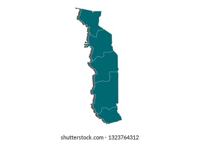 Map of Togo - Blue Geometric Rumpled Triangular , Polygonal Design For Your . Vector illustration eps 10. - Vector