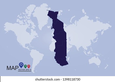 Map of Togo - Blue Geometric Rumpled Triangular , Polygonal Design For Your . Vector illustration eps 10. - Vector