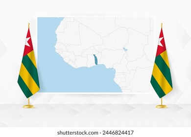 Map of Togo and flags of Togo on flag stand. Vector illustration for diplomacy meeting.