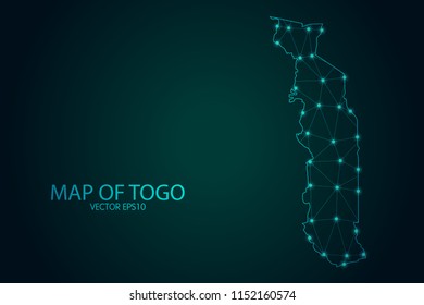 Map of Togo - With glowing point and lines scales on The Dark Gradient Background, 3D mesh polygonal network connections. Vector illustration eps10.