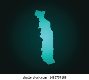 Map of Togo green vector isolated on dark background. High detailed green vector map, Togo symbol for your web site design map - Vector illustration eps 10.