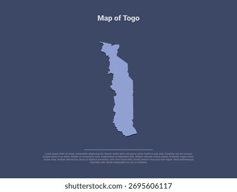  Mapa de Togo, silueta de Vector minimalista en azul suave sobre fondo oscuro