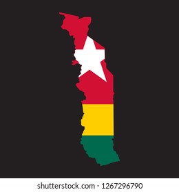 Map of Togo with an official flag. Illustration on black background