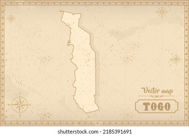 Map of Togo in the old style, brown graphics in retro fantasy style