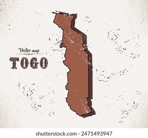 Map of Togo in the old style, brown graphics in retro western style.