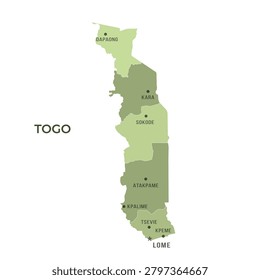 Map of TOGO with Regions Borders and Famous Cities