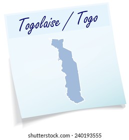 Map of togo as sticky note in blue
