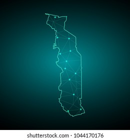Map of Togo. Wire frame 3D mesh polygonal network line, design sphere, dot and structure. communications map of Togo. Vector Illustration EPS10.