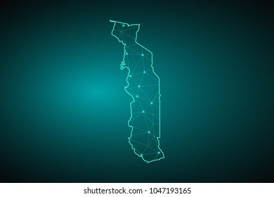 Map of Togo. Wire frame 3D mesh polygonal network line, design sphere, dot and structure. communications map of Togo. Vector Illustration EPS10.