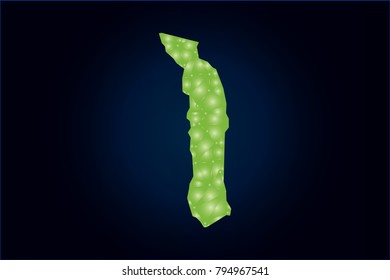 Map of Togo. Wire frame 3D green mesh with sparkle, design sphere, dot and structure. Vector illustration eps 10