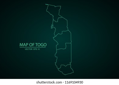 Map of Togo,Green map on dark background of map of Togo symbol for your web site design map. Vector illustration eps 10.