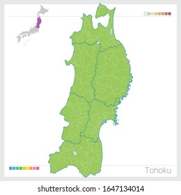 Map of Tohoku in Japan,Vector illustration. 