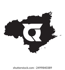 Map of Tokushima prefecture with its official flag in white and black colors. Vector illustration