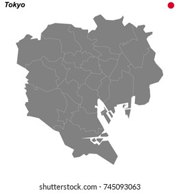 map of Tokyo city with borders of the districts