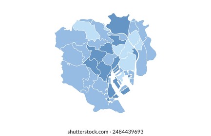 Map of tokyo isolated blue tone color style.Map of Japan.for website layouts, background, education, precise, customizable, Travel worldwide, map silhouette backdrop, earth geography, political.