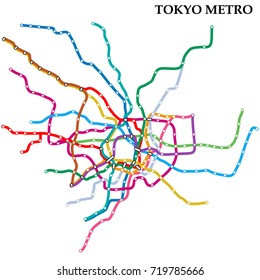 Map of the Tokyo metro, Subway, Template of city transportation scheme for underground road. Vector illustration