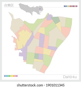 Daitō-ku. Map of Tokyo.  Municipalities in Tokyo. Vector illustration. 