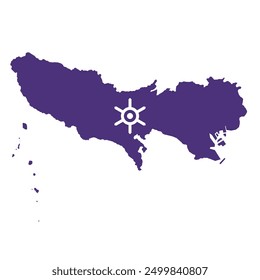 Map of Tokyo prefecture with its official flag isolated on white background. Vector illustration