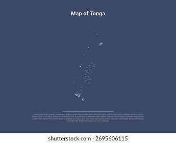  Mapa de Tonga, silueta de Vector minimalista en azul suave sobre fondo oscuro