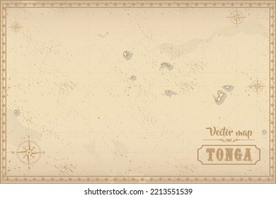 Map of Tonga in the old style, brown graphics in retro fantasy style.