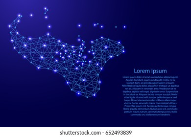 Map of Tonga from polygonal blue lines and glowing stars vector illustration