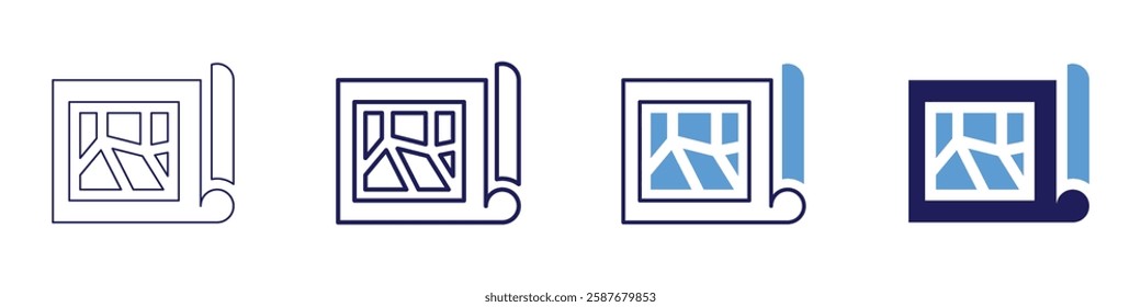 Map tools icon in 4 different styles. Thin Line, Line, Bold Line, Duotone. Duotone style. Editable stroke.