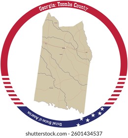 Map of Toombs County in Georgia, USA arranged in a circle.