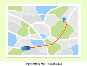 map top view with car route