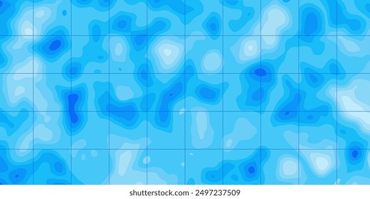 Map with topographic contour lines of the ocean floor. Abstract cartography texture banner of ocean relief, highlighting the contours and elevations of the underwater terrain.