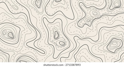 Mapa de líneas de relieve topográfico, ilustración de contorno de relieve Superficie topográfica del paisaje Concepto de esquema de geografía condicional, camino del terreno Textura cartográfica de Anuncio abstracto de relieve oceánico