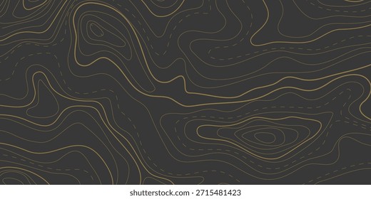 Map of topographic relief lines, illustration of relief contour Topographic landscape surface Concept of conditional geography scheme terrain path Editable stroke Abstract ocean relief dark background
