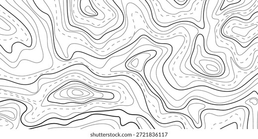 Map of topographic relief lines, illustration of relief contour Topographic landscape surface Concept of conditional geography scheme, terrain path Cartographic texture of abstract ocean relief banner