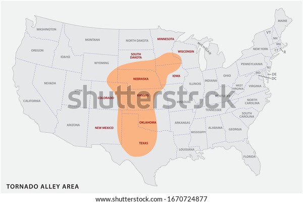 Map Tornado Alley Area United States Stock Vector Royalty Free