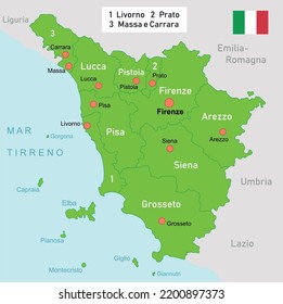 Map of Toscana in Italy. Vector education illustration