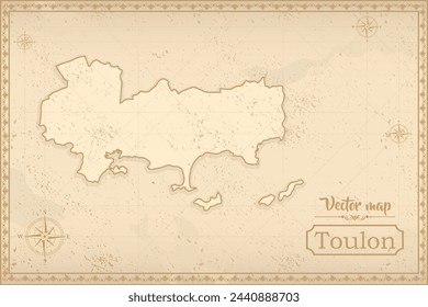 Map of Toulon in the old style, brown graphics in retro fantasy style. city in France.