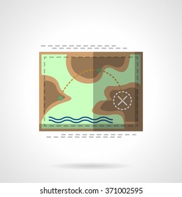 Map of the tourist route. Hiking trip. Camping destination. Vector icon flat color style. Web design element for site, mobile and business.
