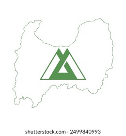 Mapa de la prefectura de Toyama con su bandera oficial aislada sobre fondo blanco. Ilustración vectorial