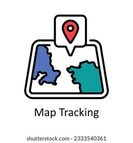 Ilustración de diseño de iconos de esquema rellenado de seguimiento de mapas. Mapa y símbolo de navegación en el fondo blanco Archivo EPS 10
