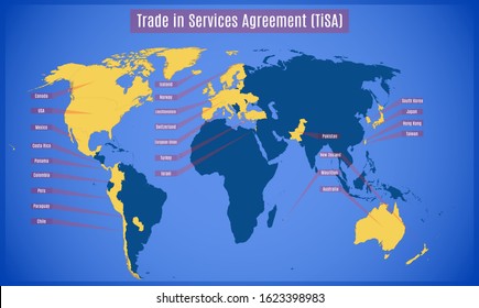 Map of the Trade in Services Agreement (TiSA).