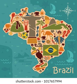 Map From Traditional Symbols Of Culture And The Nature Of Brazil