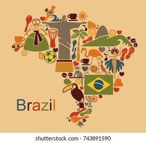 Map from traditional symbols of culture and the nature of Brazil