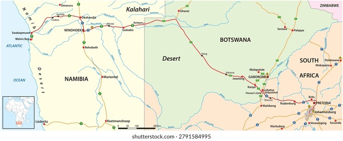 Map of the Trans-Kalahari Corridor, Namibia, Botswana, South Africa
