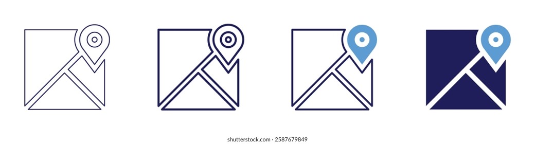 Map translation icon in 4 different styles. Thin Line, Line, Bold Line, Duotone. Duotone style. Editable stroke.