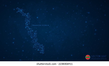 Mapa de Transnistria diseño moderno con formas poligonales sobre fondo azul oscuro. Esferas de malla de alambre de negocios a partir de escombros voladores. Concepto de ilustración vectorial de estilo de estructura azul.