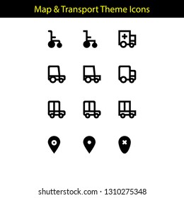 map and transport theme icon with line style