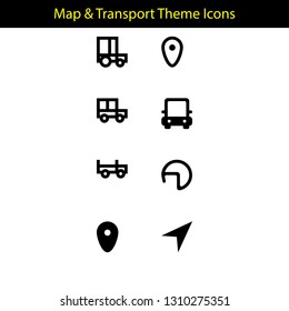 map and transport theme icon with line style