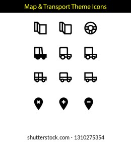 map and transport theme icon with line style