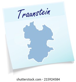 Map of traunstein as sticky note in blue