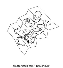 Map for travel with forest area and houses outline coloring page cartoon vector illustration