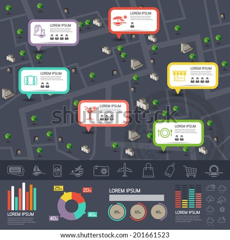 Map & travel & vacation info graphics - charts, symbols, elements and icons collection for building a nice infographic